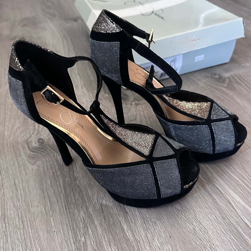 Jessica Simpson Black and Silver Women's Heels